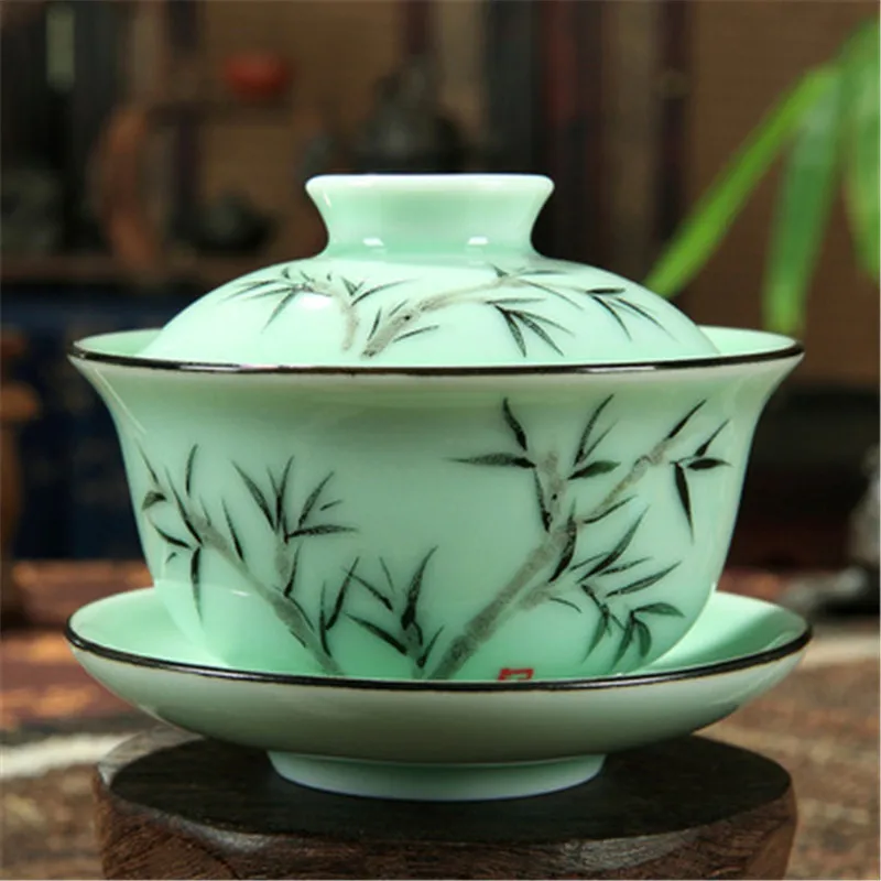 Чайный набор для дома китайский селadon Gaiwan кунг фу ручная роспись gaiwan под глазурью