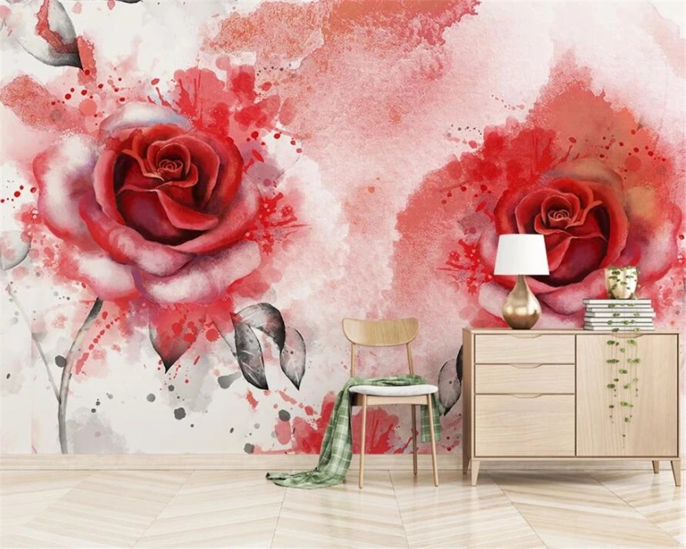 Beibehang-Custom-wallpaper-large-mural-modern-minimalistic-abstract-watercolor-hand-painted-rose-background-wallpaper (3)