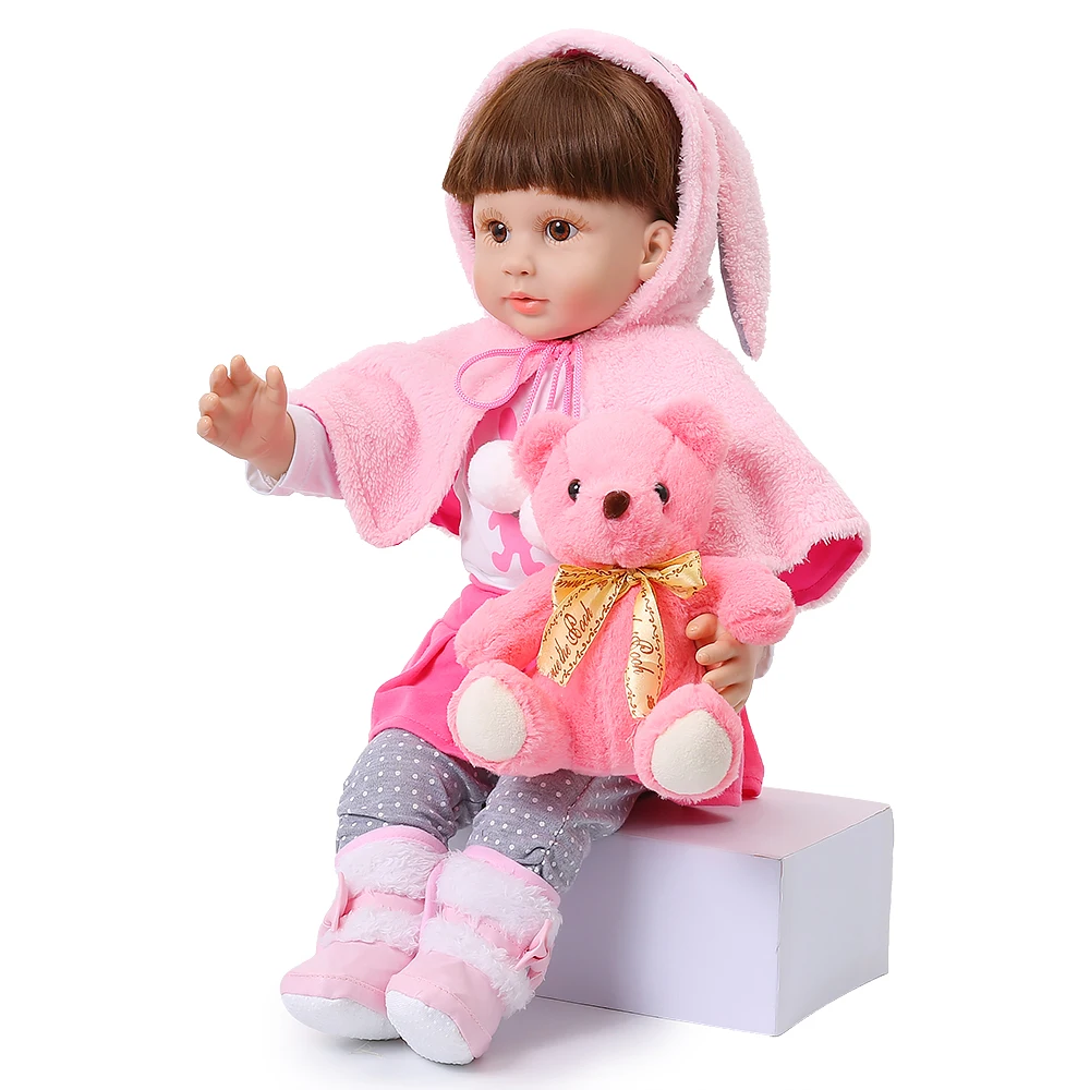 24 ''Reborn Baby Doll малыш Шаль Розовый Кролик моделирование симпатичная принцесса кукла с длинными волосами 60 см Bebe девочка кукла реборн ребенок Playmate