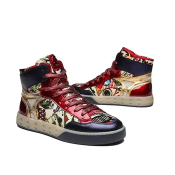 

Street Men Fashion High-Top Mixed Color Breathable Flat Sneakers Zapatillas Hombre Top Quality Printed Hip Hop Shoes