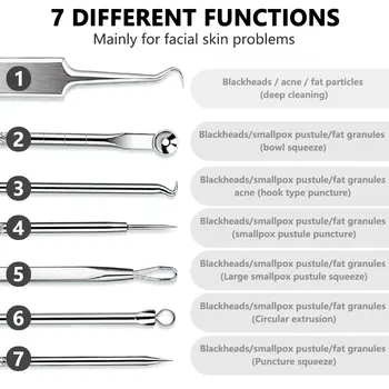 

7pcs Facial Acne Blackhead Remover Needles Extractor Ance Pimple Blemish Comedone Fat granule Removal Kit Facial Care Tools