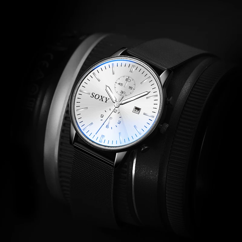 Ультратонкие мужские часы от ведущего бренда, роскошные часы, мужские часы с синим циферблатом и сетчатым ремешком, Модные Классические наручные часы, лучший подарок