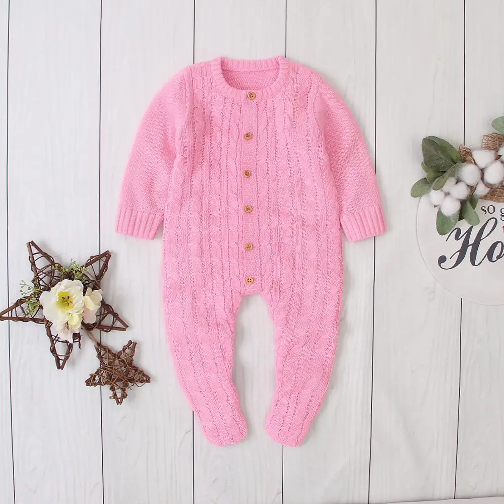 Baby Rompers Clothes Fashion Solid Knitted Infant Boy Girl Jumpsuits Outits Long Sleeve Toddler Kids Overalls Spring Autumn Wear