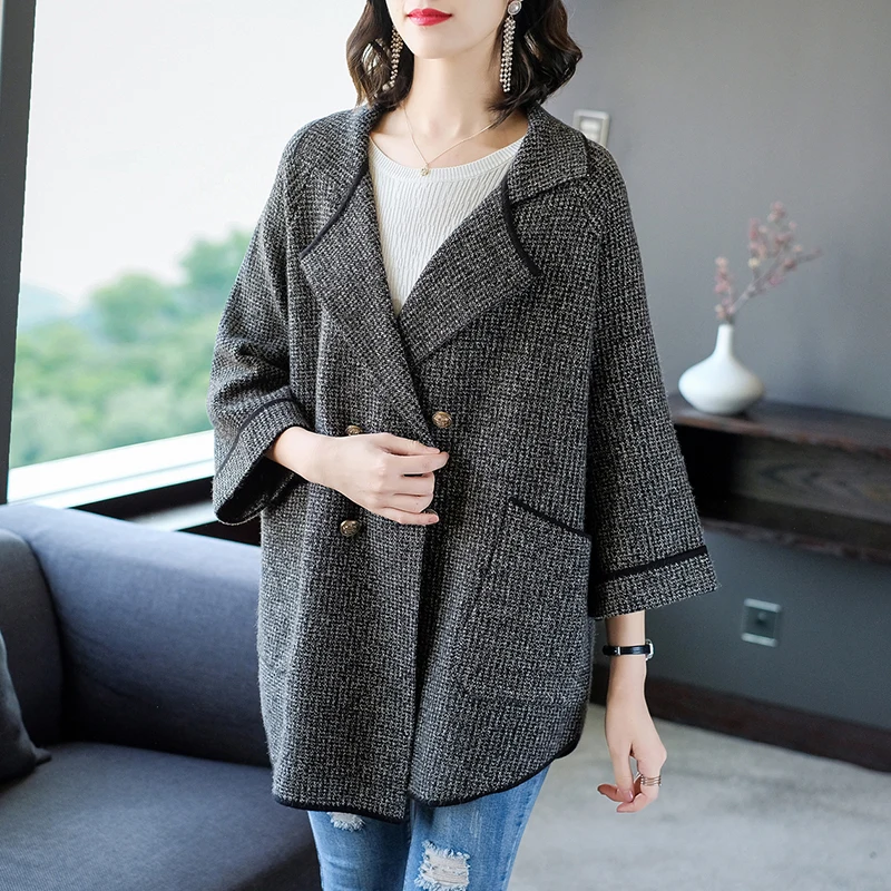 Fashion Lady Cardigan Sweater Coat Women Autumn Winter Sweater Double-Breasted Loose Casual Knitted Sweater Cardigan LS204