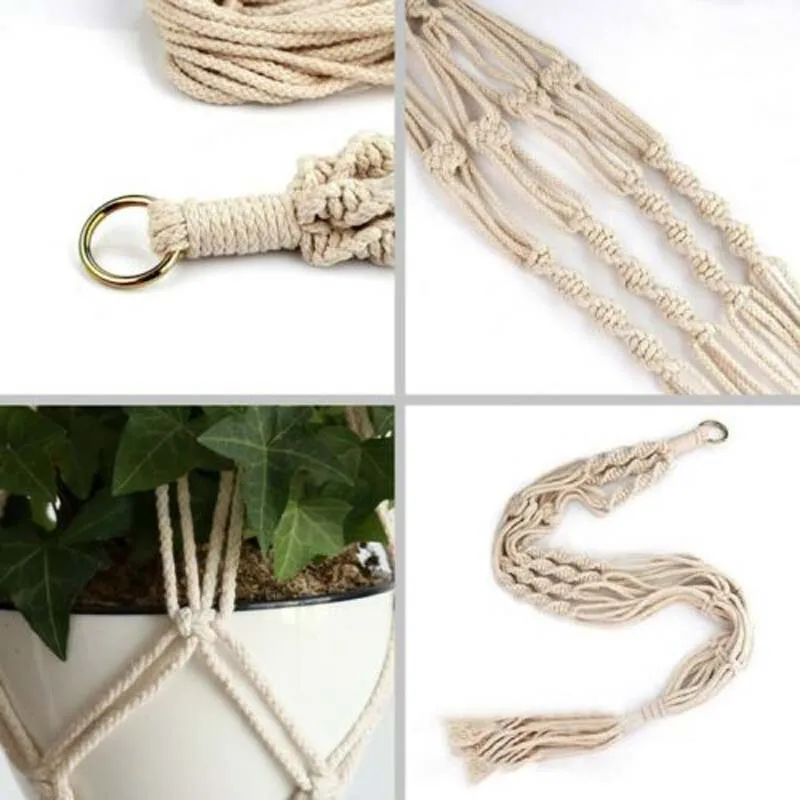

Macrame Pot Holder Hanging Planters Basket Linen Braided Rope Craft Garden Backyard Hanging Planting Hanger