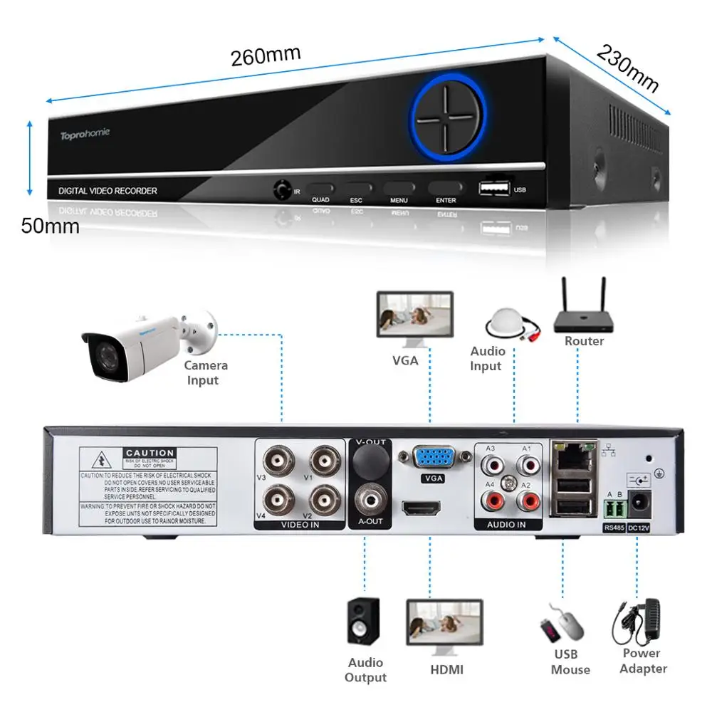 TOPROHOIME H.265 + 4ch AHD DVR система HD 5MP 1/3 ''SONY IP66 Vandalproof In/комплект наружной камеры