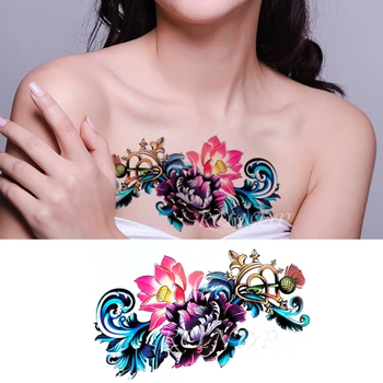 

Waterproof Temporary Tattoo Sticker Lotus Flower Leaf Crown Design Pattern Fake Tatto Flash Tatoo Art for Girl Women Men