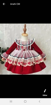 

Baby Girls Autumn Winter Thicken Pink Velvet Long Sleeve Vintage Spanish Princess Ball Gown Dress for Girls Birthday Christmas