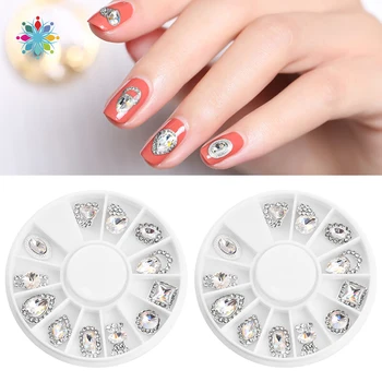 

1 Wheel 3D Rhinestones Nail Art Decorations Bow Flowers Triangle Charm Alloy Nail Jewelry Nail DIY Decorations Nail Design