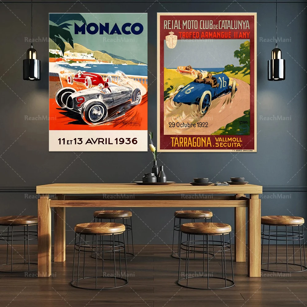 Tableau Encadré Reproduction Grand Prix Monaco 1936 - Toile Vintage, Course Auto