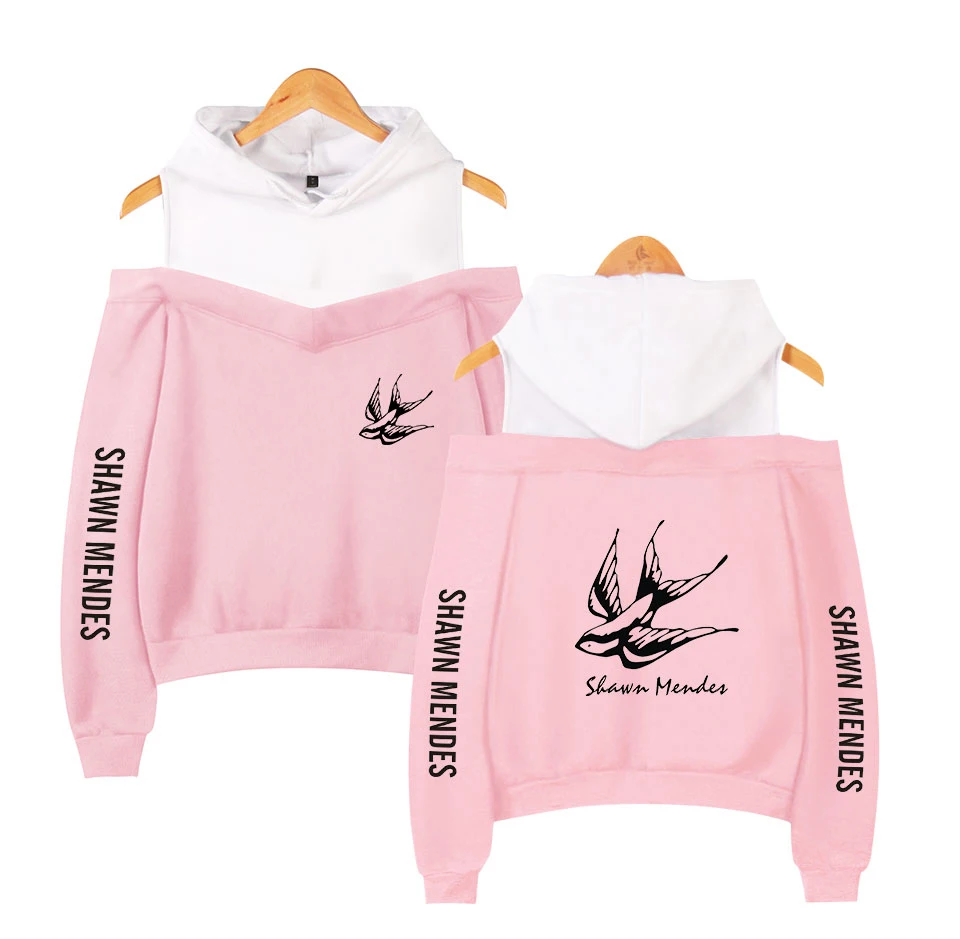 

Shawn Mendes Hit single Senorita Fans Favorite Pink Off shoulder Hoodies Women Autumn Winter Fashion Casual Sweatshirts Pullover