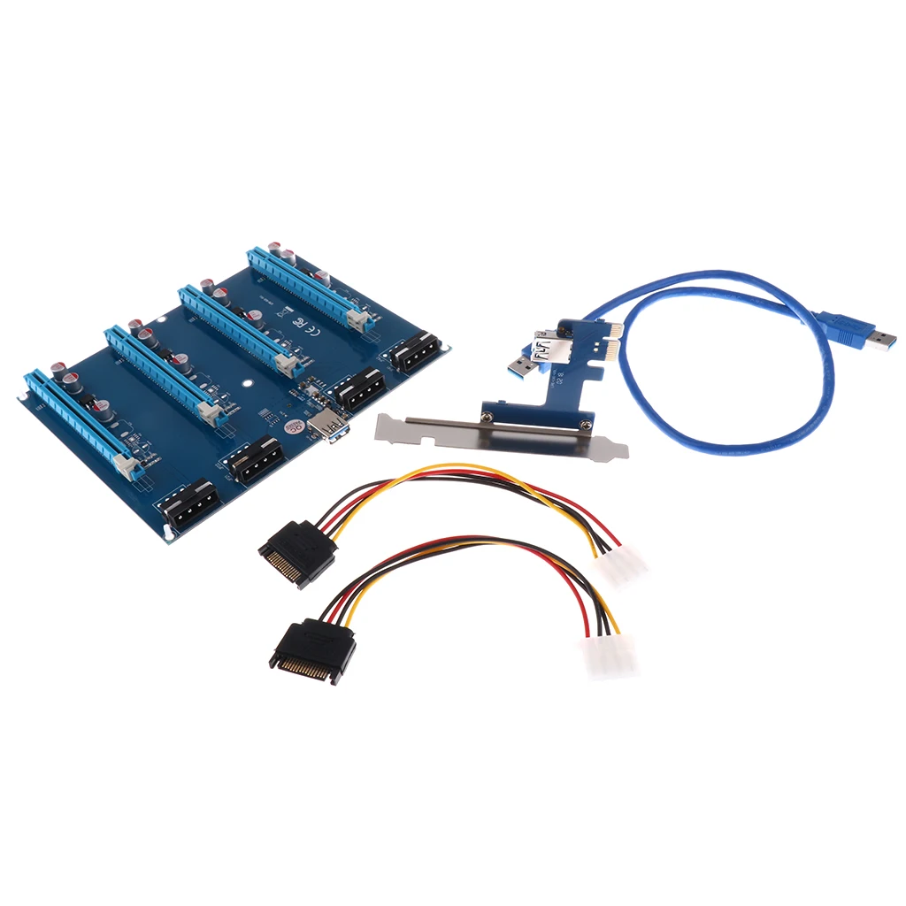 Lovoski 1Set PCI-E 1X To 4 PCIE 16X Slots Riser Expansion AdapterCard Board