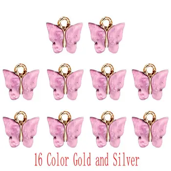 

Flatfoosie 10Pcs/set 16Color Shining Butterfly DIY Jewelry Accessories Acrylic for Making Earring Necklace Pendant Material