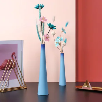 

European Elegant Gradient Blue Matte Ceramic Vase Home Decoration Creative Light Luxury Desktop Ornaments DIY Flower Arrangement