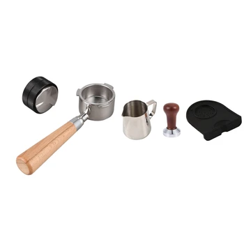 

SANQ 1 Set Wooden Handle Filter Basket with Powder Compactor & 1 Set Wooden Handle Tamper-Resistant Coffee Powder Hammer
