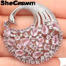 43x42 мм Большой Павлин создан розовый кунцит Турмалин подарок на день матери серебряная брошь