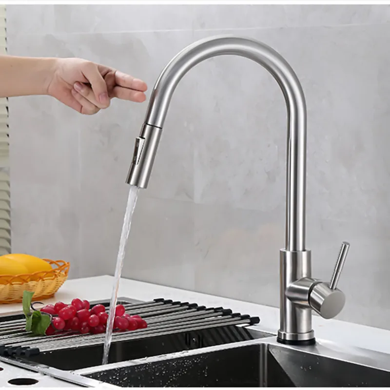  Touch Kitchen Faucet Senducs Pull Down Brushed Sensor Kitchen Mixer Tap Quality 304 Stainless Steel - 4000322202656