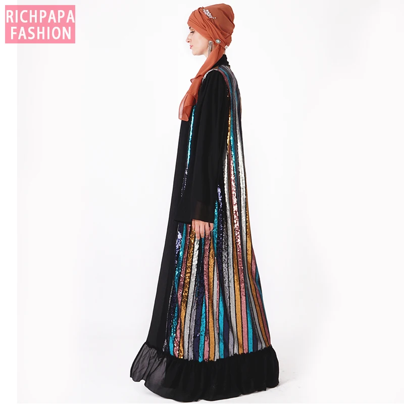 Открытый абайя блесток кардиган хиджаб мусульманское платье кафтан Турция халат Дубай Рамадан Абая для женщин Кафтан турецкая исламская одежда