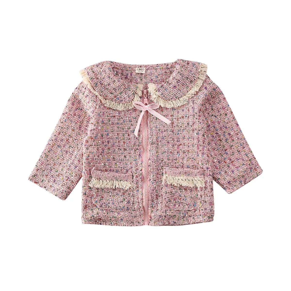 Модное детское пальто принцессы для маленьких девочек зимняя одежда пальто на молнии с блестками и кисточками верхняя одежда, топы, Очаровательная Одежда для девочек - Цвет: Розовый