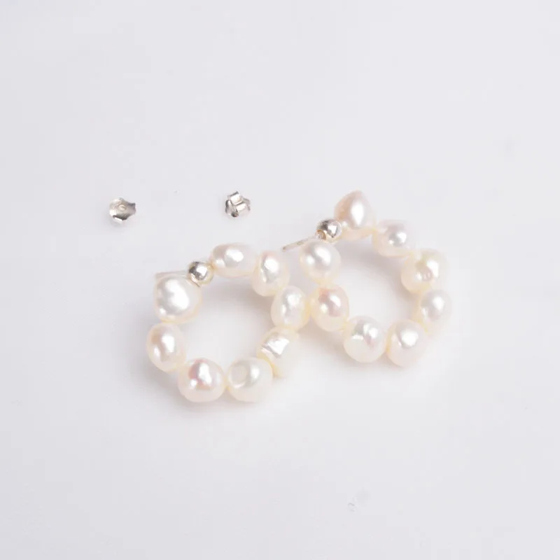 ASHIQI, серьги-гвоздики с натуральным пресноводным жемчугом для женщин, 925 пробы, серебряные круглые ювелирные изделия - Цвет камня: Белый