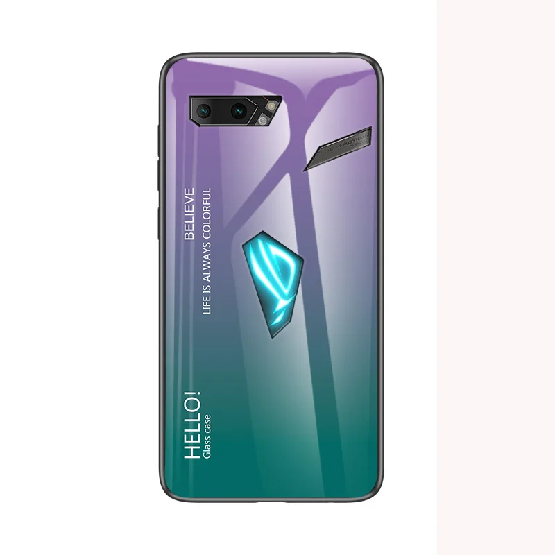 Модный градиентный стеклянный чехол для телефона Asus Rog Phone II 2, полный защитный бампер для Asus ZS660KL, задняя крышка для телефона 6,59" - Цвет: Светло-фиолетовый