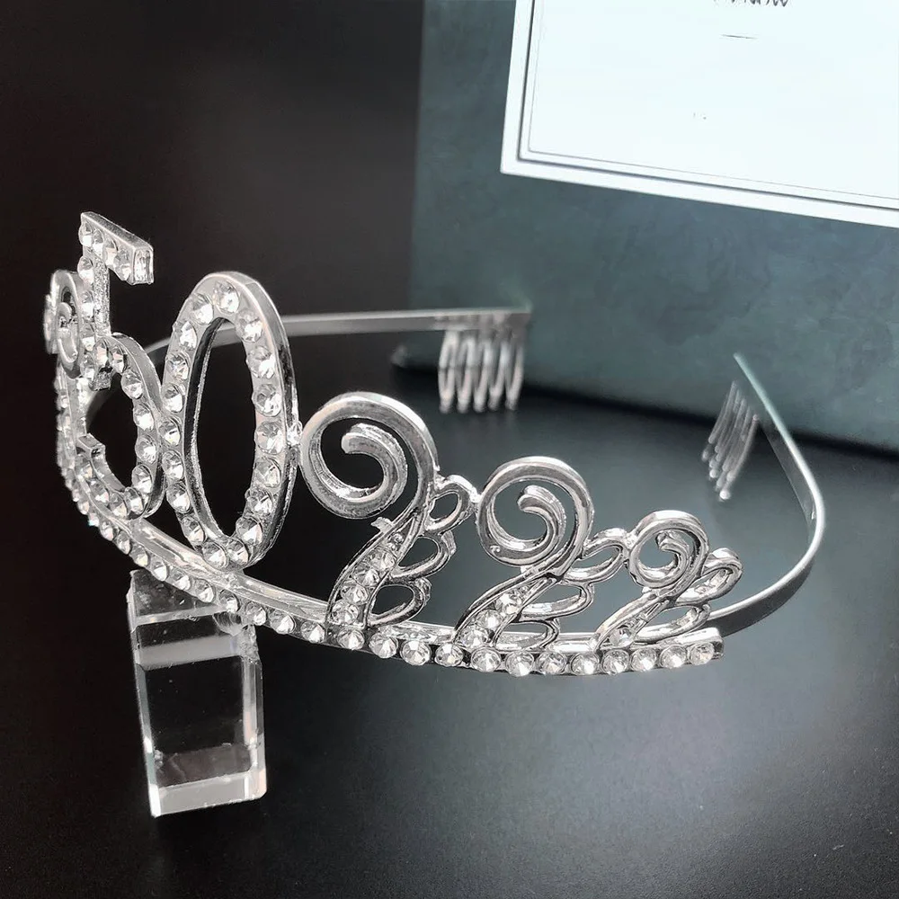 18-Year-Old 20 21 30 40 50 with Numbers Birthday Crown Headdress Cake Decorative Crown Comb Crown