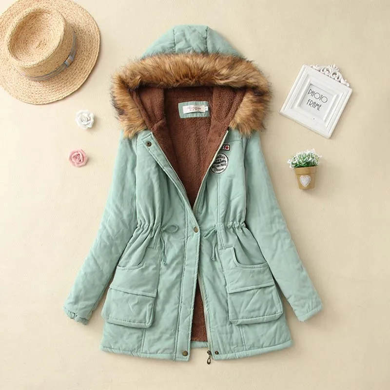 Women Parkas Winter Medium length Women's Cotton Coat New Fashion Casual Large size Warm Hooded Women's Cotton Coat LXL12