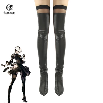 

ROLECOS NieR:Automata Cosplay Shoes Cover Yorha 2B Cosplay Black High Heel Women Cosplay Shoes Cover Cosplay Long Boots