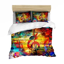 Juego de cama Vintage con estampado de nota musical de color agua para niños de microfibra, funda de edredón, envío directo, 2/3 Uds., juego de ropa de cama, funda de almohada