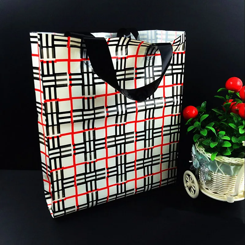 

25x35x8cm Large plastic bag color grid thick clothing gift packaging plastic shopping bag 25 pieces / batch Z401