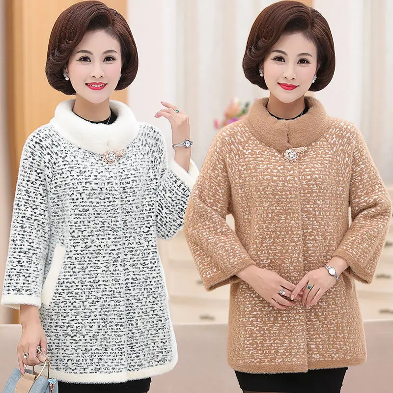 Женское повседневное пальто из искусственного меха норки трикотажная теплая