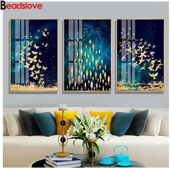 

3pcs/set,diamond embroidery Golden Butterfly Fish Bird Dance full drill square diamond painting round 5d art cross-stitch diamon