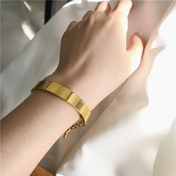 

Peri'sbox Gold Silver Color Toggle Clasp Wide Chunky Bangles T Bar Titanium Steel Bangles for Women Trendy Minimalist Jewelry