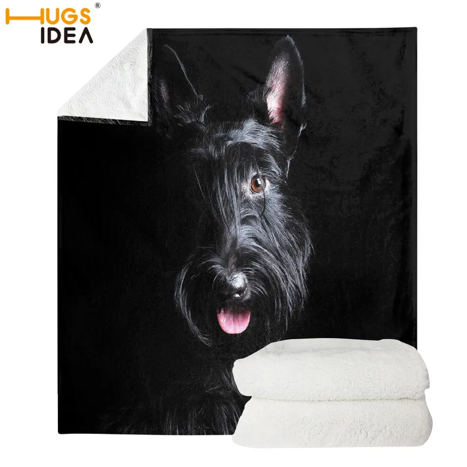 3D Scottish Terrier Print Soft Fleece Blanket Cute Animal Design Solid Warm Flannel Micro Plush Sofa Bedding Throw Rug | Дом и сад