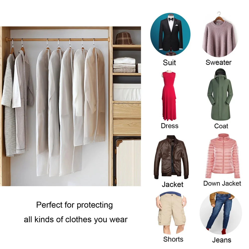 6Pcs Waterproof PEVA Clothes Cover Dress Suit Coat Protective Cover Travel Dustproof Bag Organizer Wardrobe Clothing Dust Cover