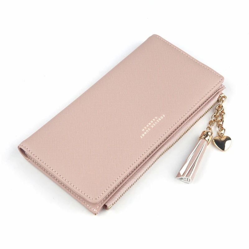 Powerfulline Stylish Fashion Elegant Tassel Zipper Faux Leather Women Purse Card Holder Long Wallet 
