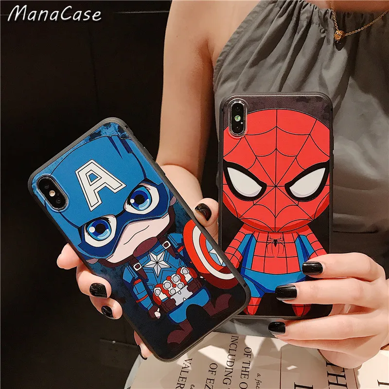 

Cute Q version iron Man Captain Superman Spiderman Marvel Phone Case For iPhone X XS MAX XR 6 6s 7 8 Plus For TPU Back Cover