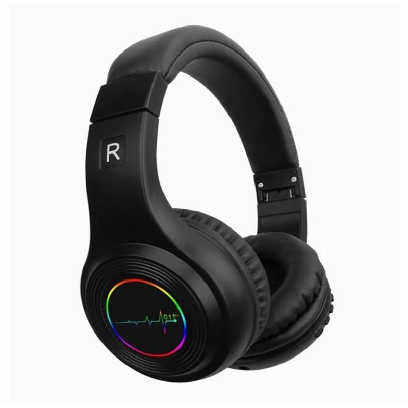 Беспроводные наушники Bluetooth-гарнитуры Складная игровая подсветка портативные стерео музыкальные спортивные наушники для мобильных телефонов ПК - Цвет: Black