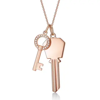 

XL TFB Original 925 Sterling Silver Rose Gold Key Collection with Small Key Necklace with Logo Women's Jewelry Free Shipping.
