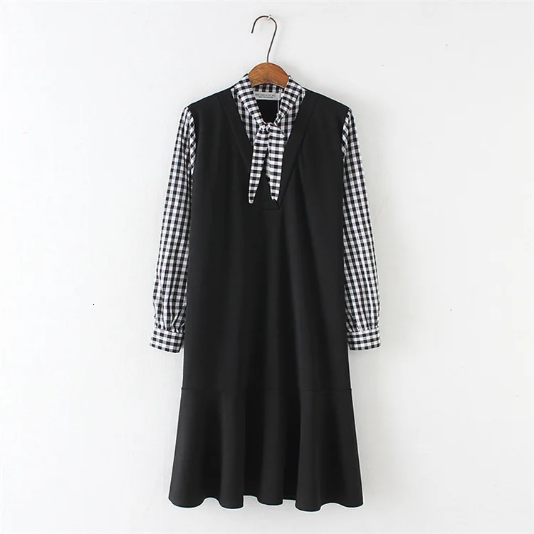 

New Women's Collection Lent Vintage False Double -edged Dress used with belt Casual Vestidos Middle Long Party Dress