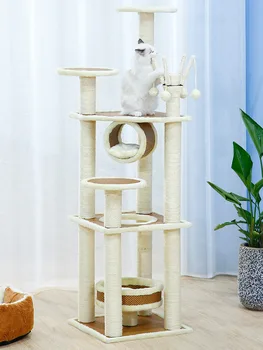 

Large Solid Wood Sisal Cat Climbing Frame Solid Wood Scratching Frame Scratching Board Jumping Platform Cat Litter Tree One