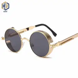 Стимпанк Круглые Солнцезащитные очки Rrtro для мужчин и женщин, металлическая оправа, Весенние солнцезащитные очки, модные фотохромные очки