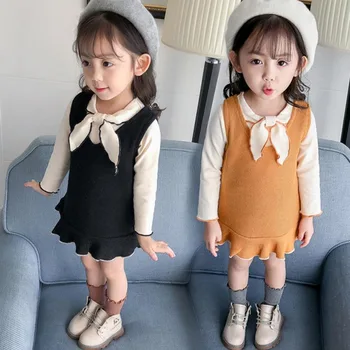

Fashion girls dress baby clothes spring autumn suit knit dress two-piece set 1-4 years old female casual suit