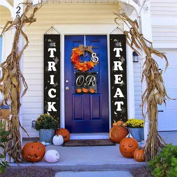 

Halloween Hanging Signs Trick or Treat Banner Flag Door Outdoor Decor Party Favors Black Home Party Door Sign Porch Decoration