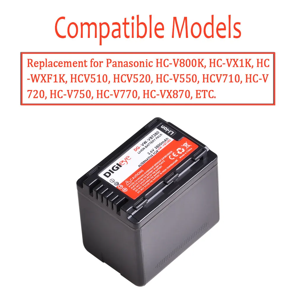 Panasonic 4k Camcorder BM Premium 2-Pack Of VW-VBT190 Batteries For Panasonic Hc V800k Hc Vx1k Hc Wxf1k Hcv510 Hcv520 Hc V550 Hcv710 Hc V720 Hc V750 Hc V770 Hc Vx870 Hc Vx981