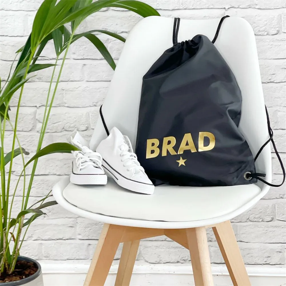 

PE Waterproof Drawstring Bag With Name Custom Kids Party Gifts Swimming Bag Gold/Silver Text Colors Childrens Sports Supplies