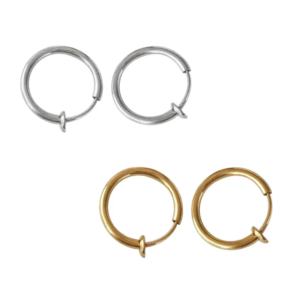 Silver Gold Клипсы для носа, губ, ушей, поддельные выдвижные серьги-кольца, перегородка в стиле бохо, классические минималистичные очаровательные серьги-гвоздики, тонкие обручи, подарок - Окраска металла: Silver Gold