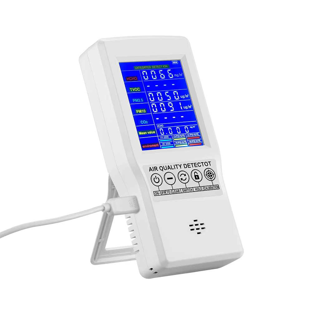 Air quality monitor CO2 LCD Digital Detector PM2.5 PM10 Formaldehyde HCHO TVOC gas analyzer | Инструменты
