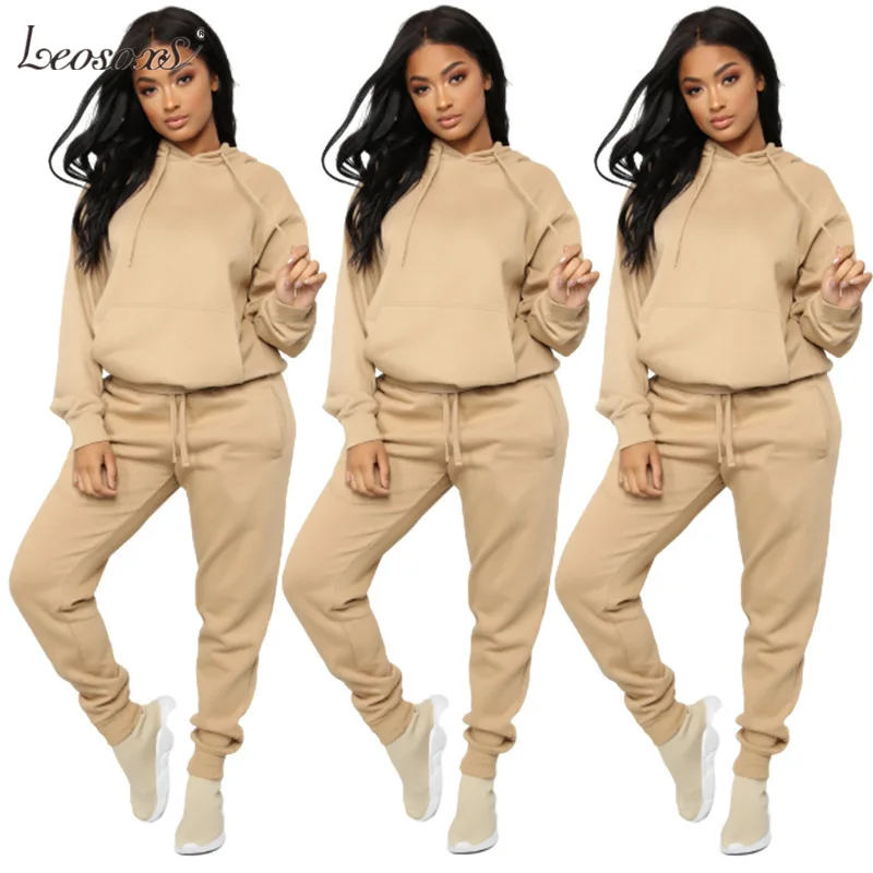 

Autumn Winter Tracksuit Women Two Piece Set Fleece Oversized Sweatshirt and Long Pants Casual Solid Hooded Sport Suit Set Outfit