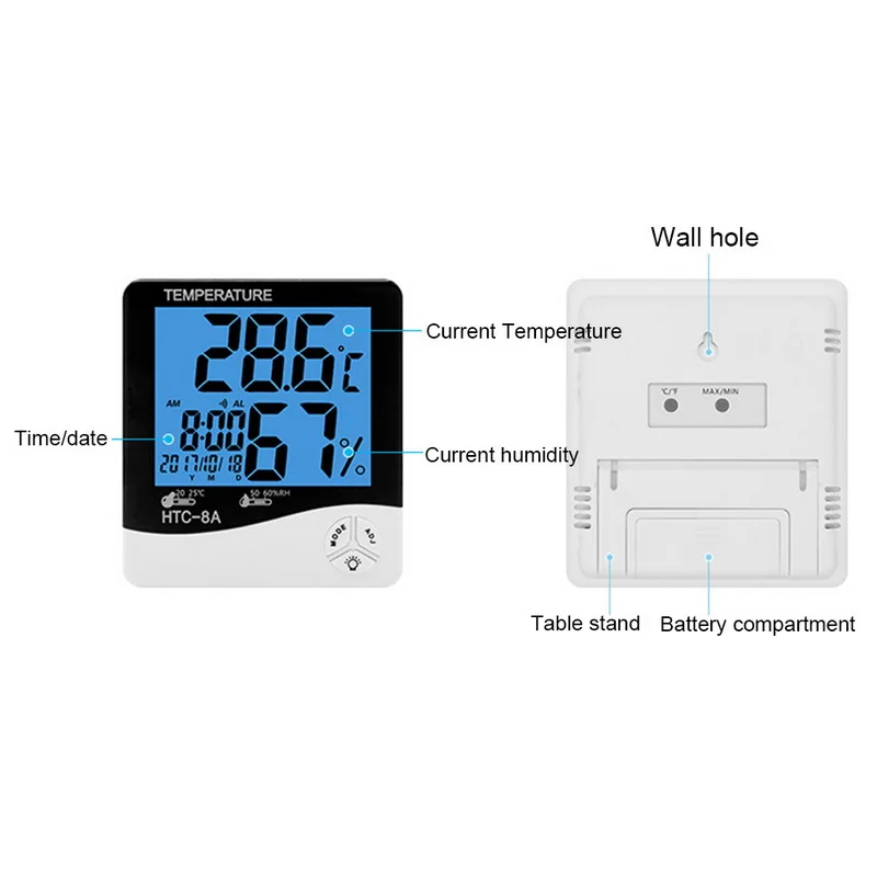 Цифровой гигрометр, термометр, ЖК-дисплей, электронный, для улицы, в помещении, температура, влажность, монитор, будильник